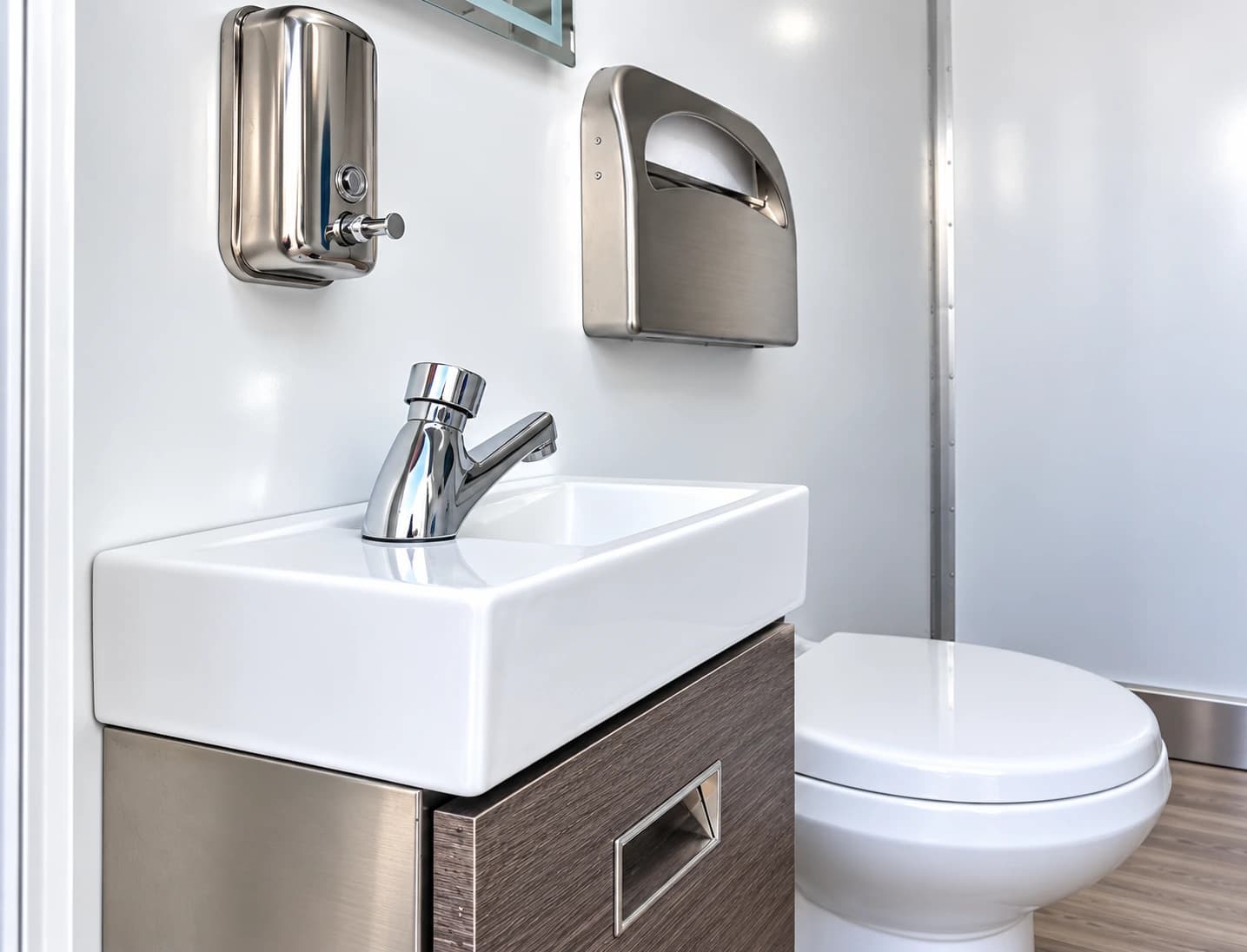 Restroom trailer interior available for rent in Alaska