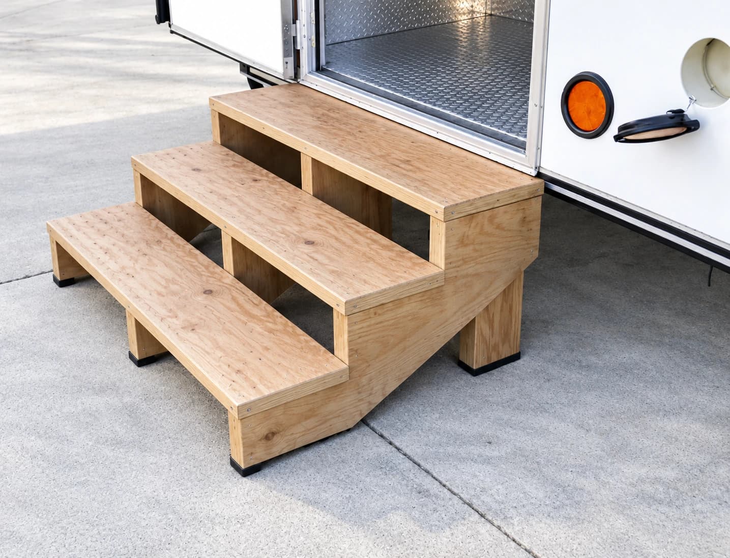 Wood entry stairs for a commercial mobile trailer