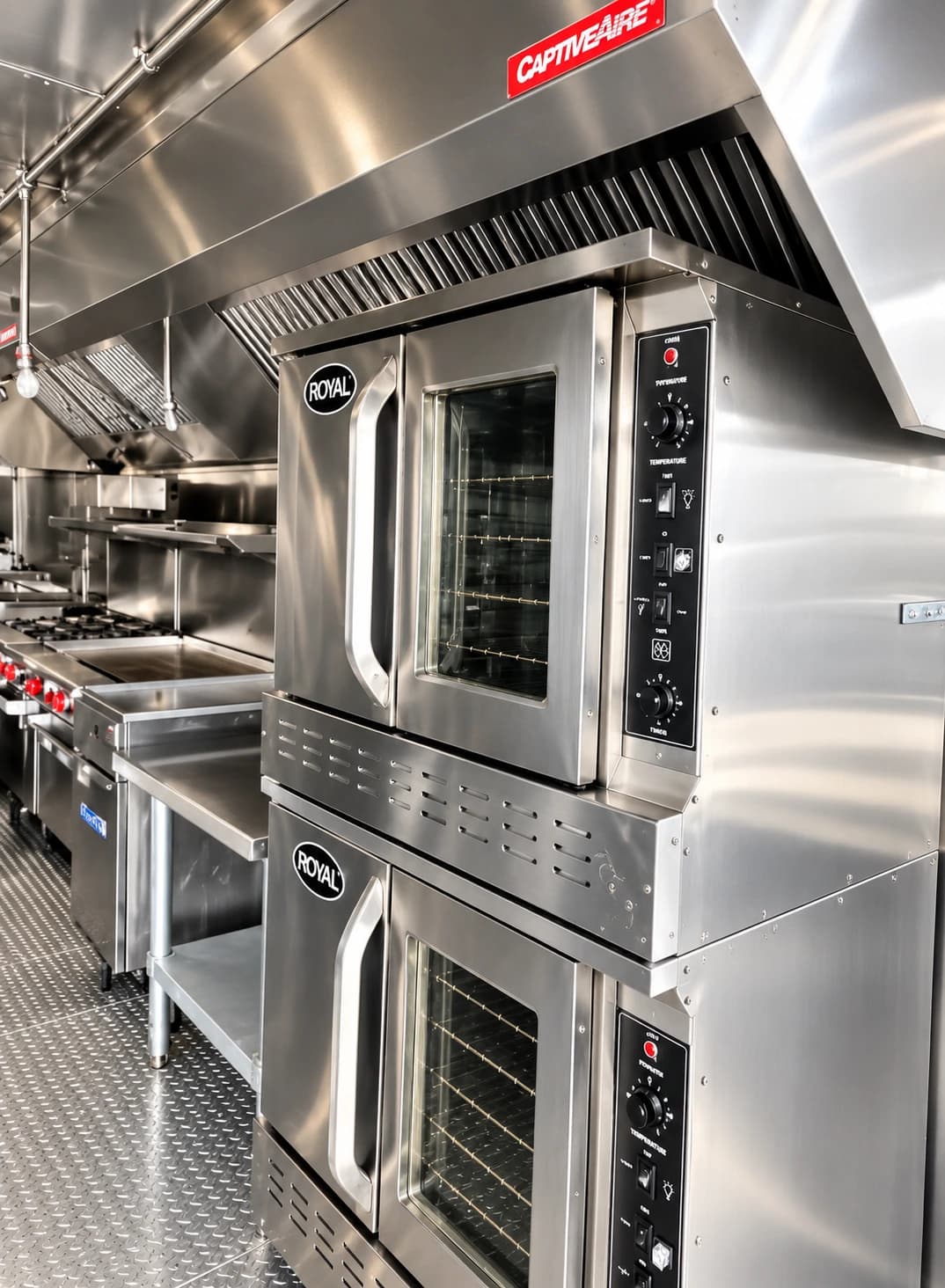 40 ft mobile kitchen with stacked commercial convection ovens
